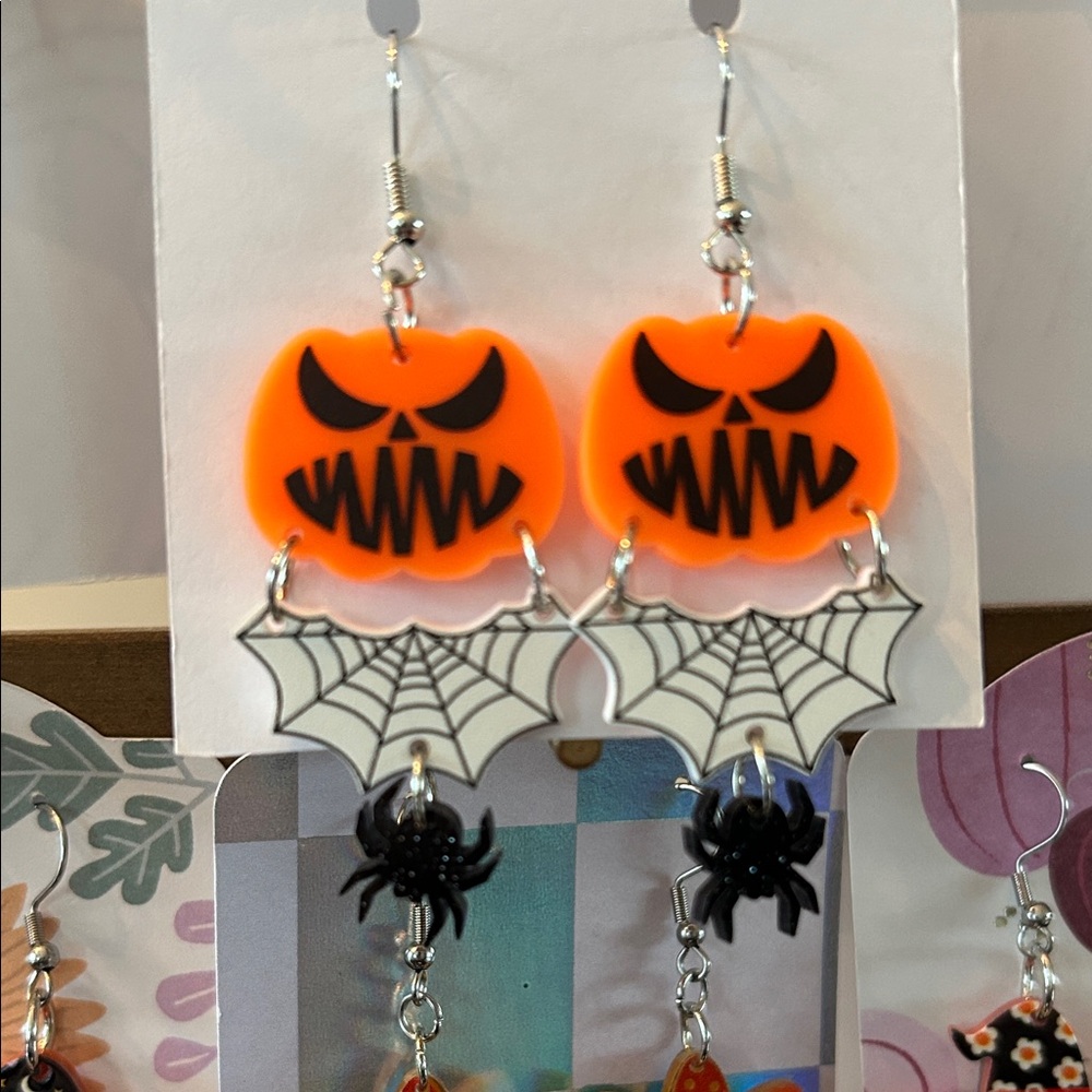 Halloween Pumpkin and Spider Web Earrings